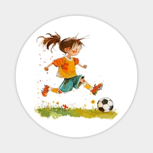 Little Girl Playing Soccer Magnet